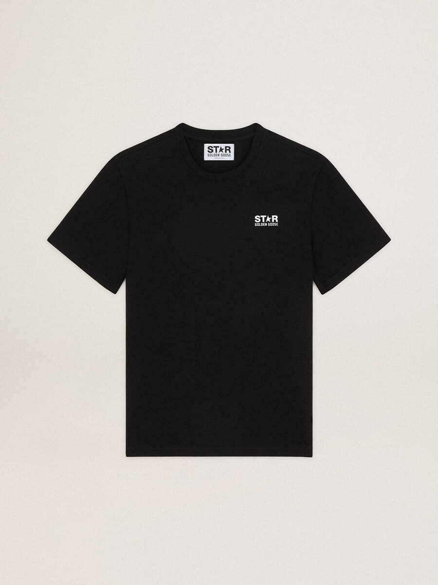 schwarzes herren-t-shirt mit kontrastierendem weißen logo und stern