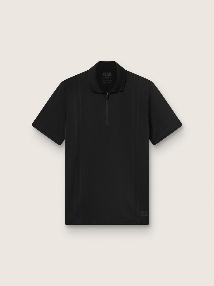 schwarzes herren-sportpolohemd mit reißverschluss