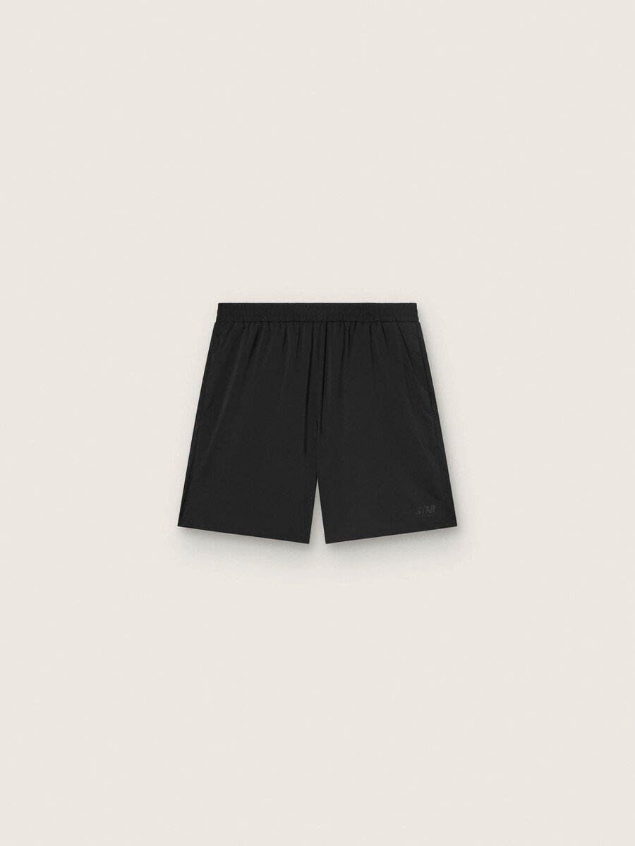 schwarze doppellagige sportshorts für herren