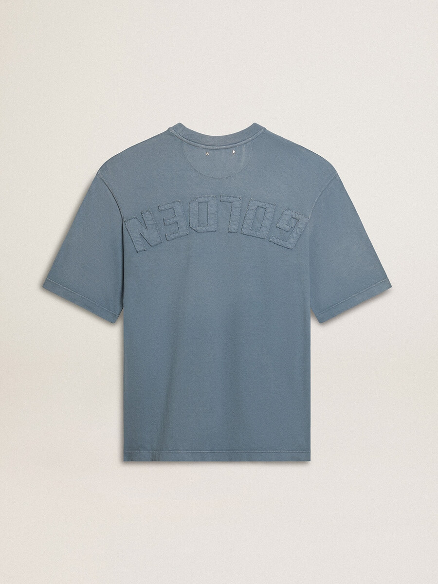 unisex-baumwoll-t-shirt in hellblau mit umgekehrtem aufdruck auf der rückseite