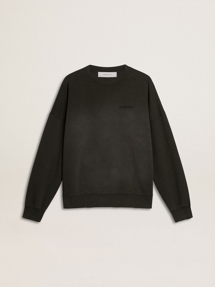 unisex-sweatshirt aus verwaschenem schwarzem baumwollstoff mit logostickerei