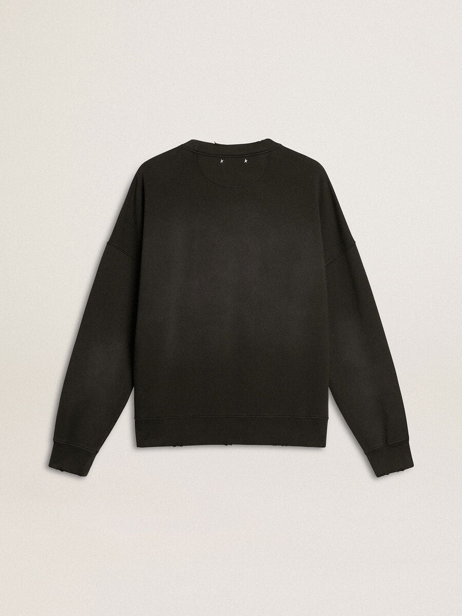 unisex-sweatshirt aus verwaschenem schwarzem baumwollstoff mit logostickerei