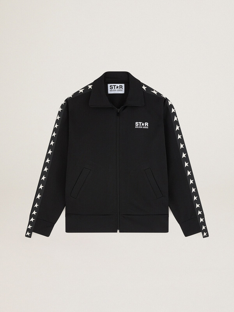 schwarzes damen-sweatshirt mit reißverschluss und weißen sternen