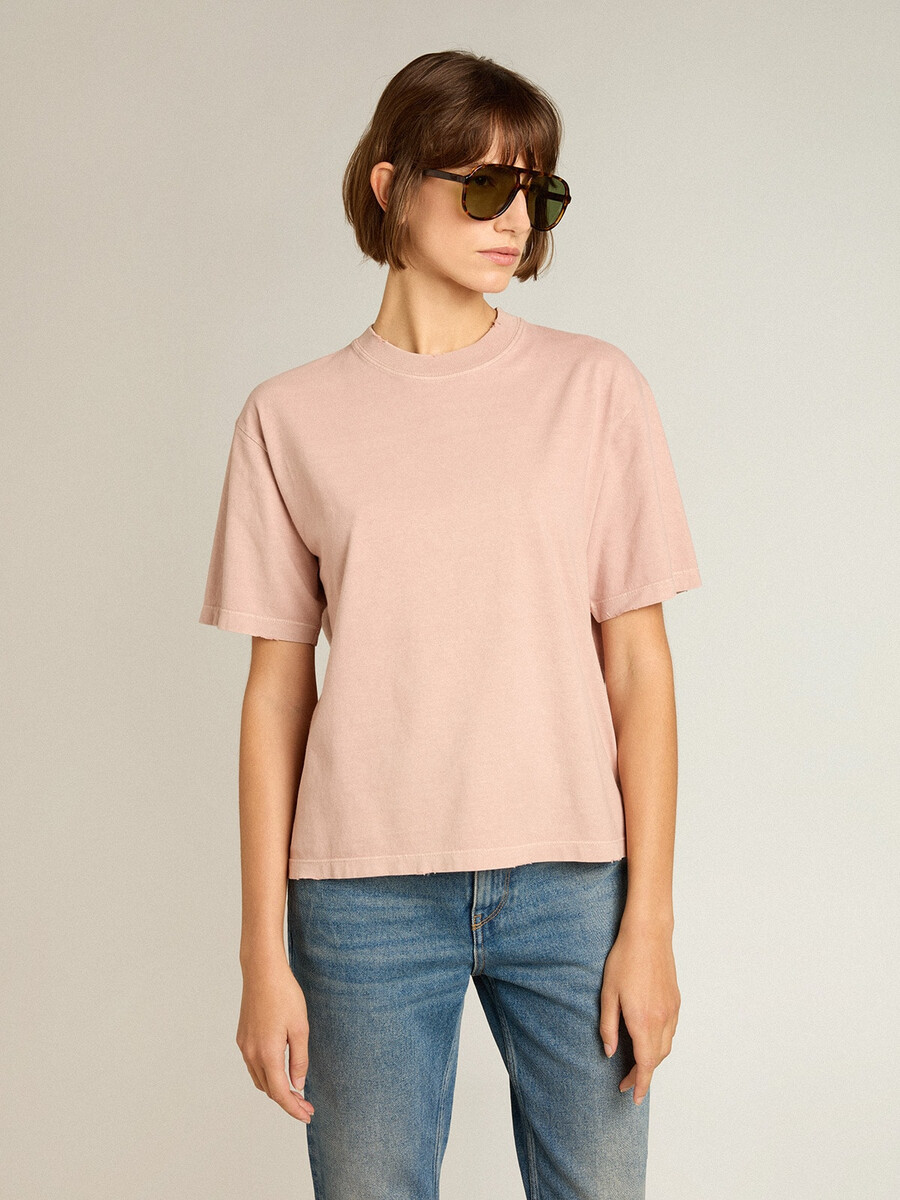 puderrosa t-shirt mit umgekehrtem logo auf dem rücken – jersey capsule