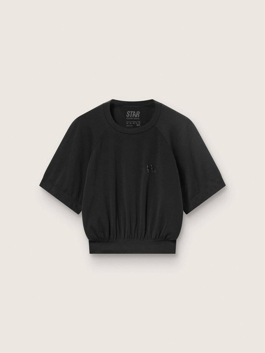 schwarzes kurzes sport-t-shirt für damen