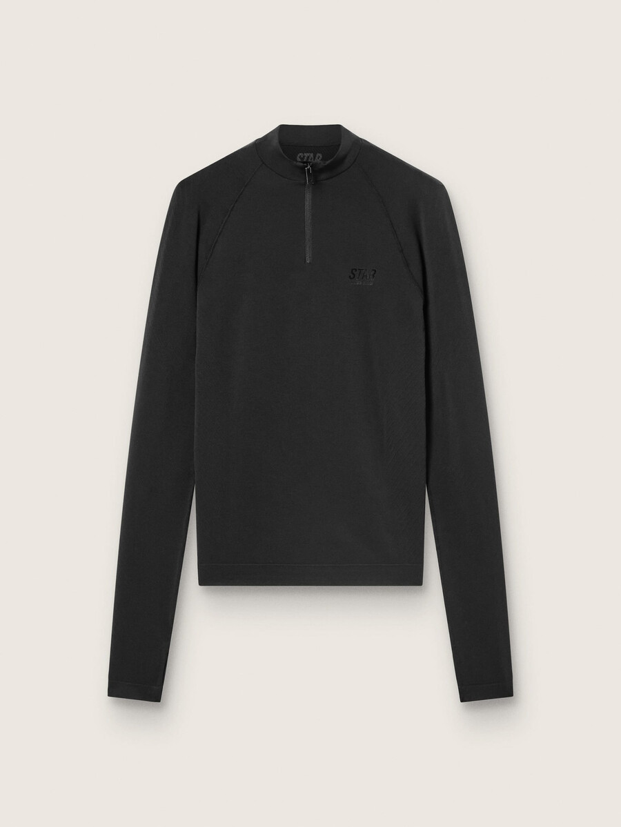 schwarzes damen-sporttop mit langen Ärmeln und reißverschluss