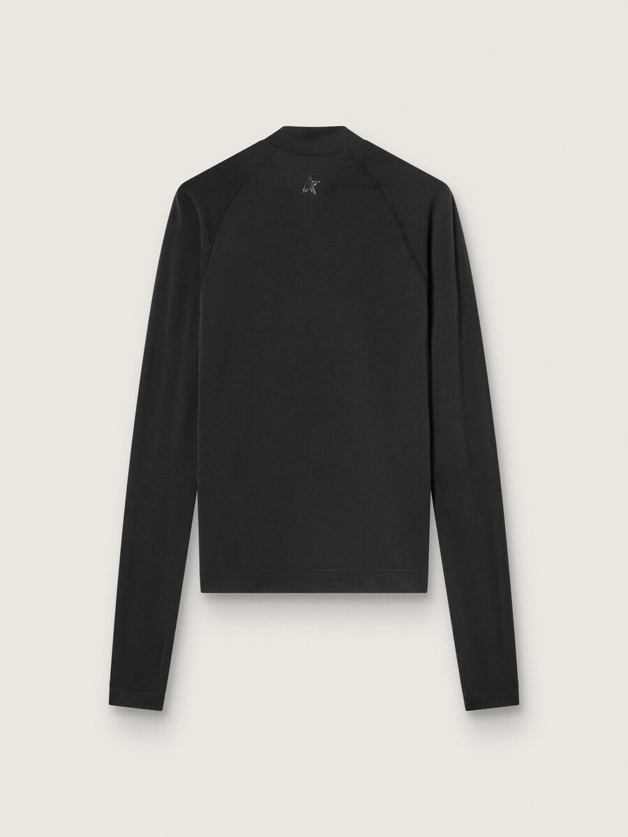 schwarzes damen-sporttop mit langen Ärmeln und reißverschluss