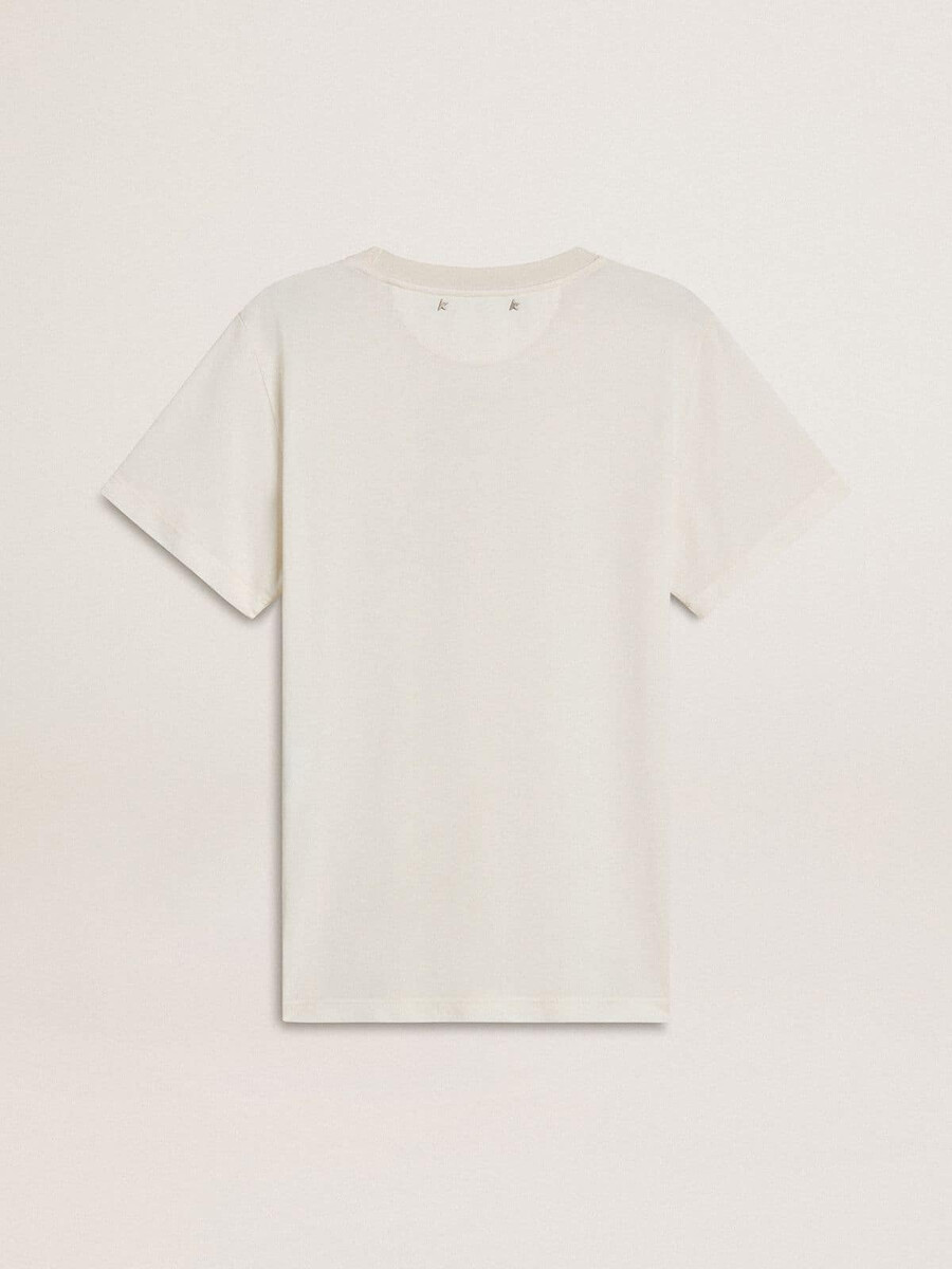 weißes damen-t-shirt mit aufdruck auf der vorderseite