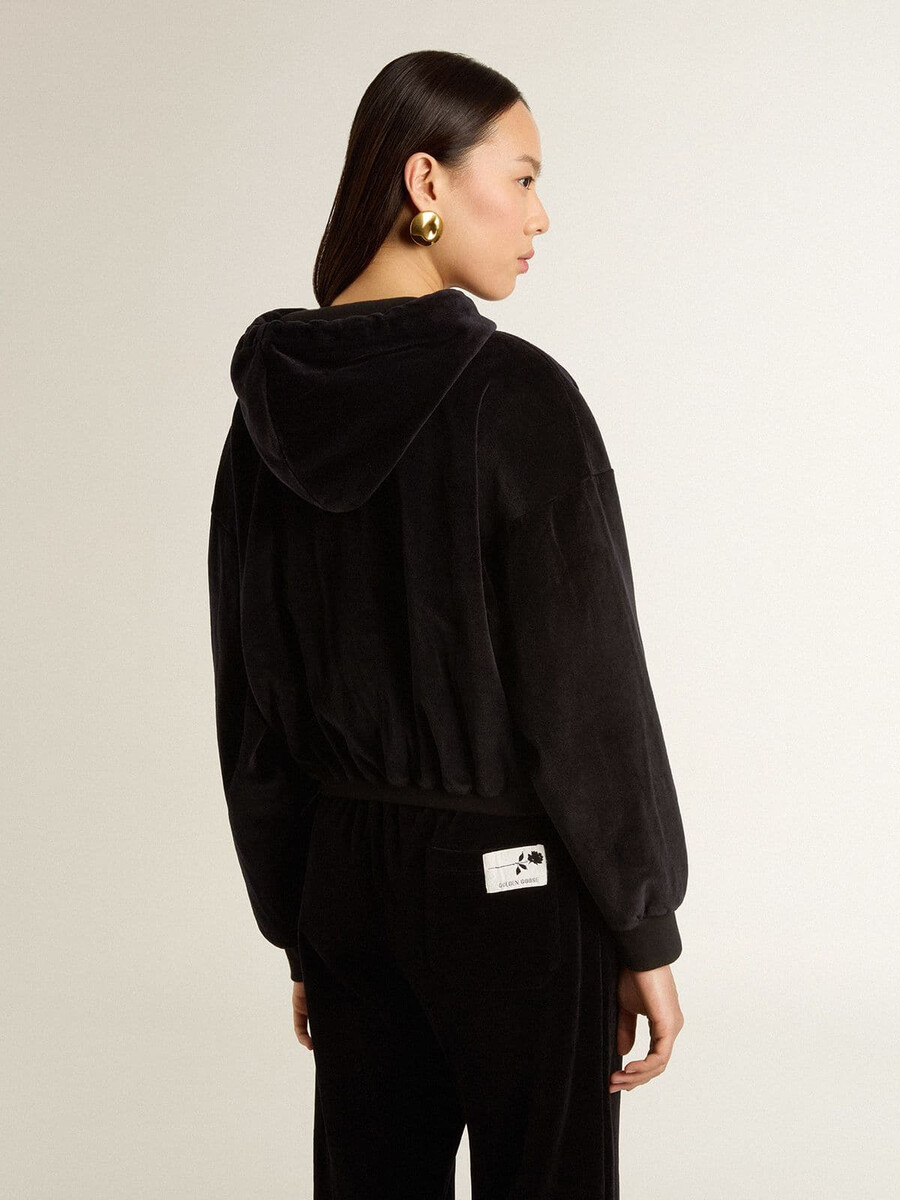 schwarzer damen-hoodie aus baumwollmischgewebe mit reißverschluss