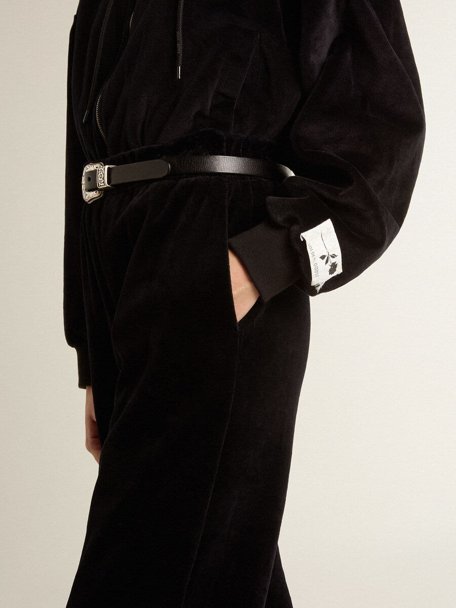 schwarzer damen-hoodie aus baumwollmischgewebe mit reißverschluss