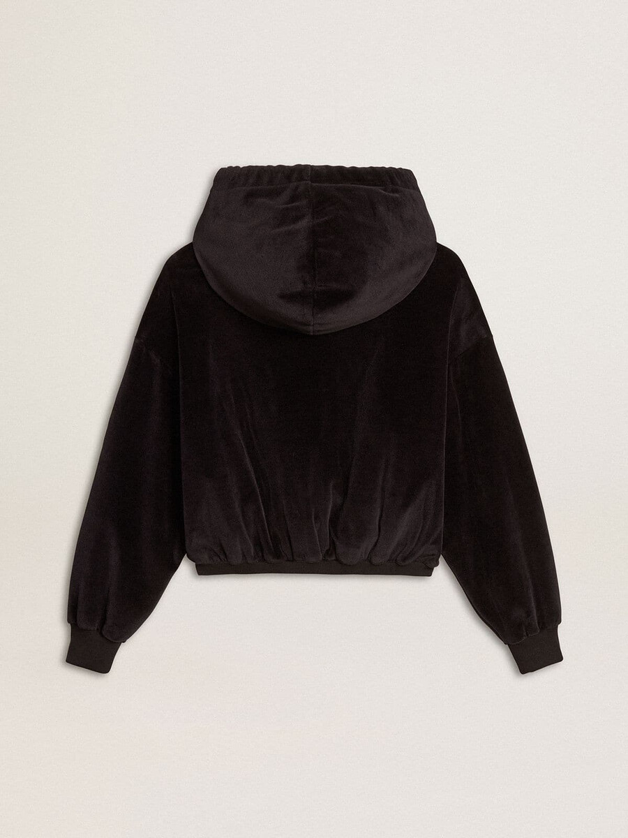 schwarzer damen-hoodie aus baumwollmischgewebe mit reißverschluss