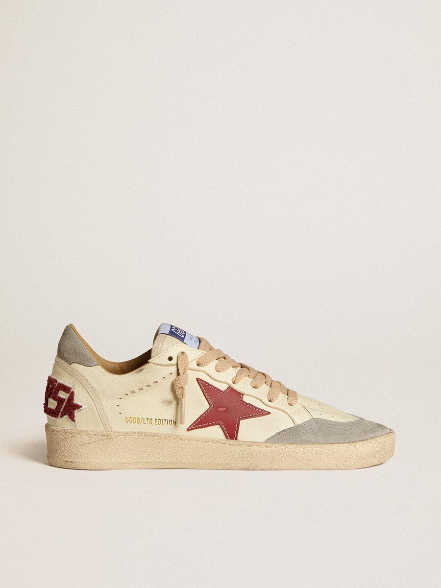ball star ltd herrenschuh aus nappaleder mit rotem lederstern und grauer wildleder-fersenlasche