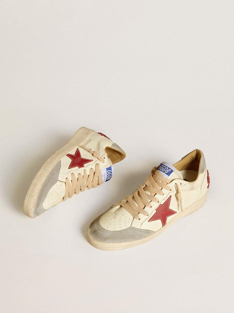 ball star ltd herrenschuh aus nappaleder mit rotem lederstern und grauer wildleder-fersenlasche