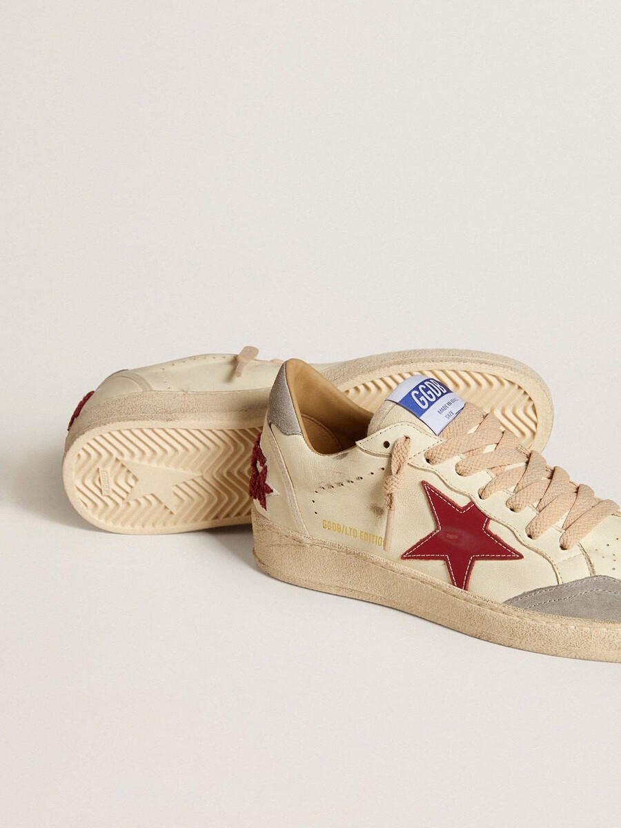 ball star ltd herrenschuh aus nappaleder mit rotem lederstern und grauer wildleder-fersenlasche