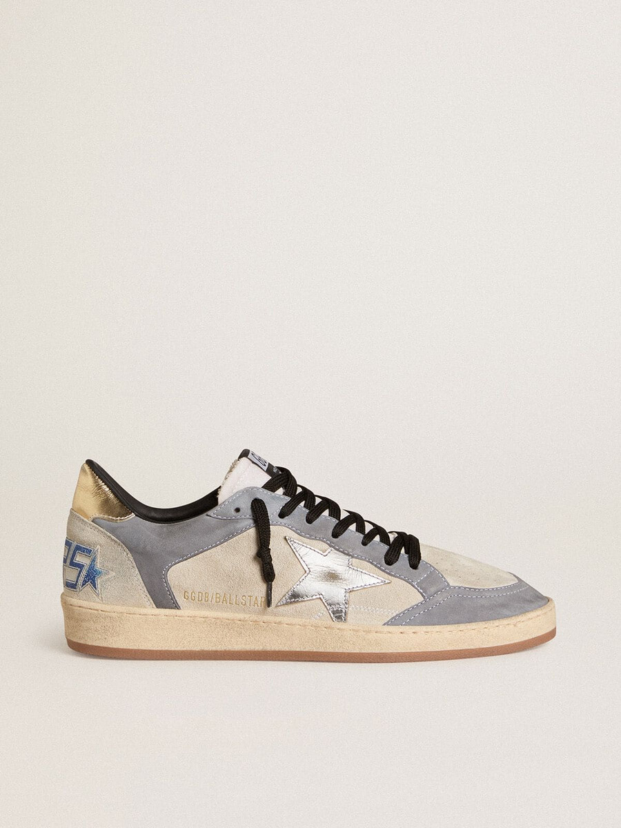 ball star herren-sneaker aus wildleder und nubuk mit silberfarbenem metallic-lederstern und goldfarbener metallic-leder-fersenlasche