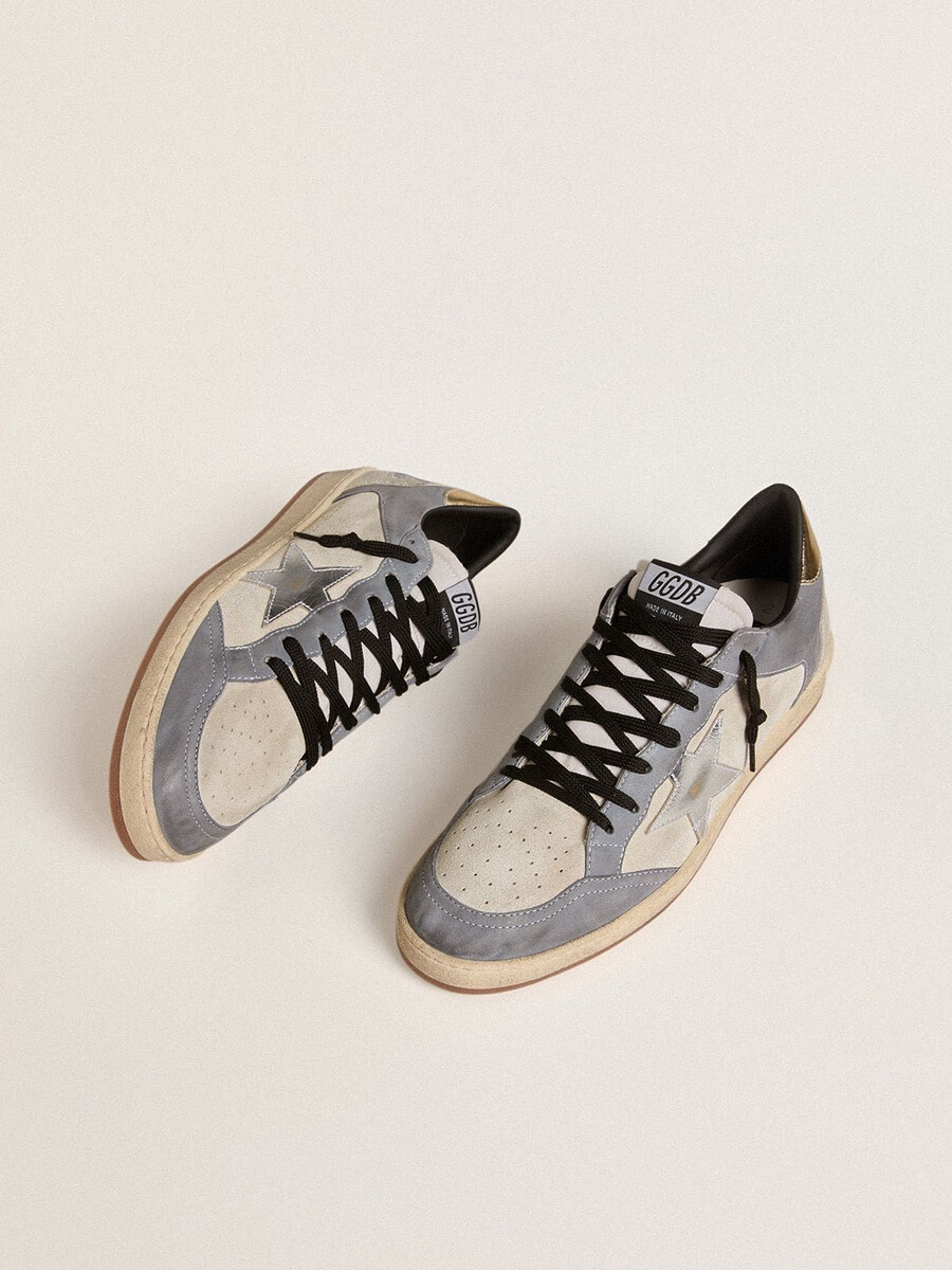 ball star herren-sneaker aus wildleder und nubuk mit silberfarbenem metallic-lederstern und goldfarbener metallic-leder-fersenlasche