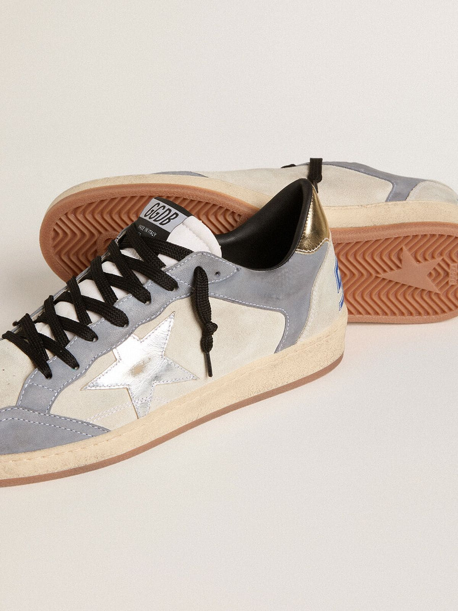 ball star herren-sneaker aus wildleder und nubuk mit silberfarbenem metallic-lederstern und goldfarbener metallic-leder-fersenlasche