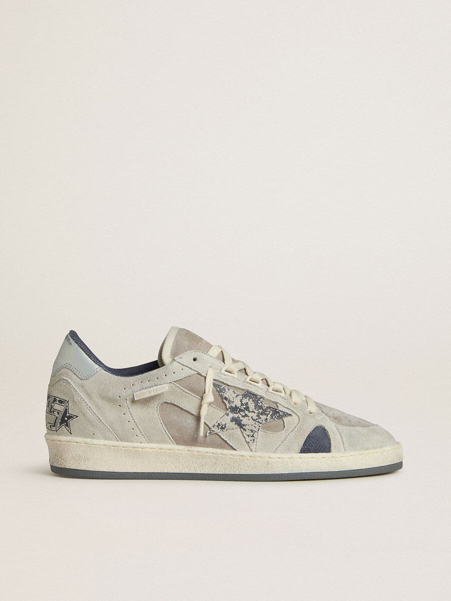 ball star ltd herren-sneaker in taubengrau und grauem wildleder mit perlgrauer leder-fersenlasche