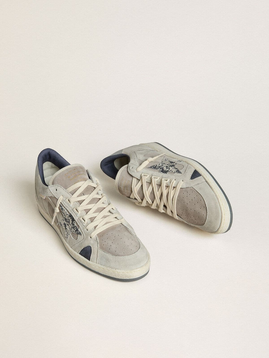 ball star ltd herren-sneaker in taubengrau und grauem wildleder mit perlgrauer leder-fersenlasche