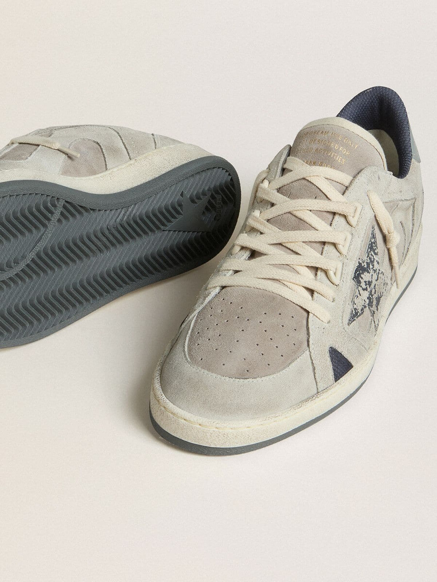 ball star ltd herren-sneaker in taubengrau und grauem wildleder mit perlgrauer leder-fersenlasche