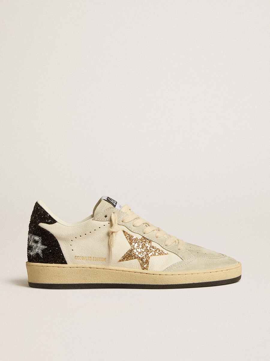 damen-ballstar aus nappa- und wildleder mit glitzerstern und schwarzer fersenlasche