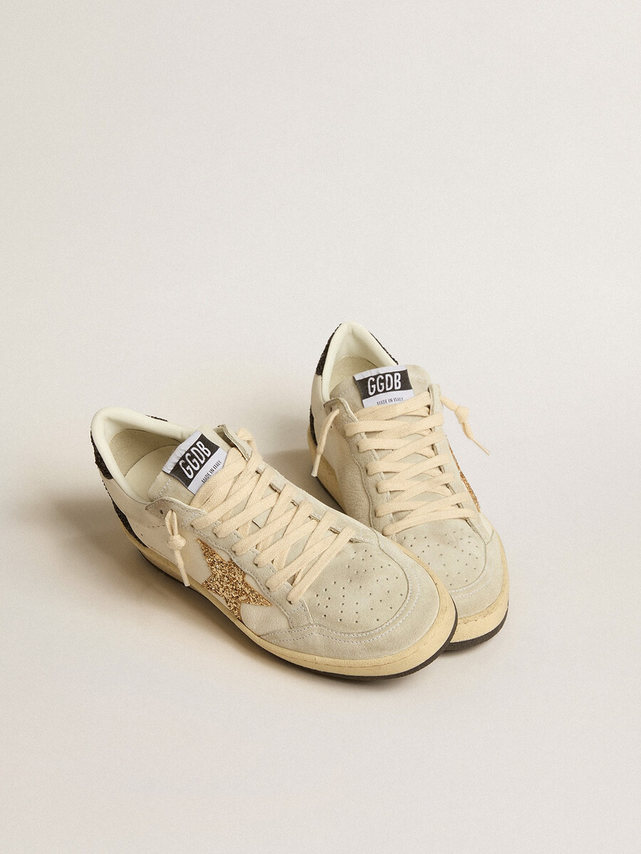 damen-ballstar aus nappa- und wildleder mit glitzerstern und schwarzer fersenlasche