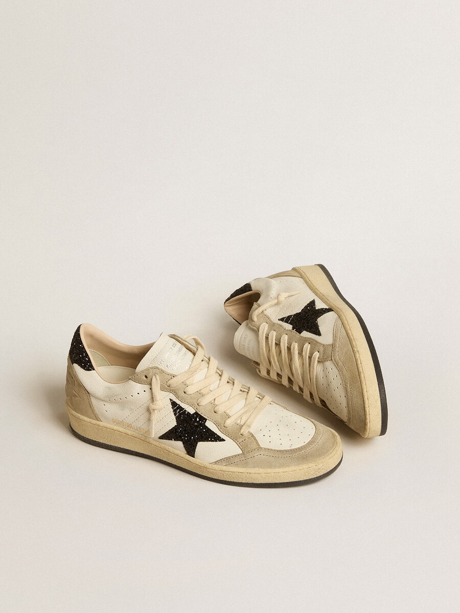 ball star aus nappa- und wildleder mit schwarzem glitzerstern und fersenlasche