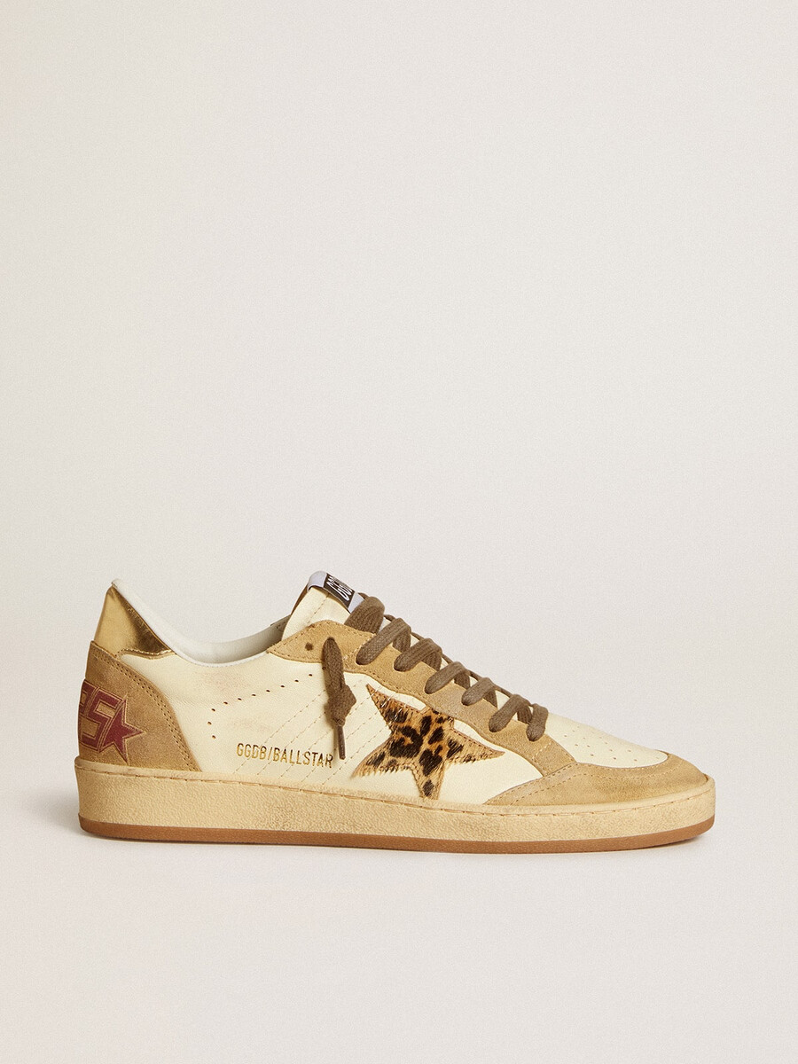 damen-ballstar aus nappa- und wildleder mit ponyfellstern und metallischer fersenlasche