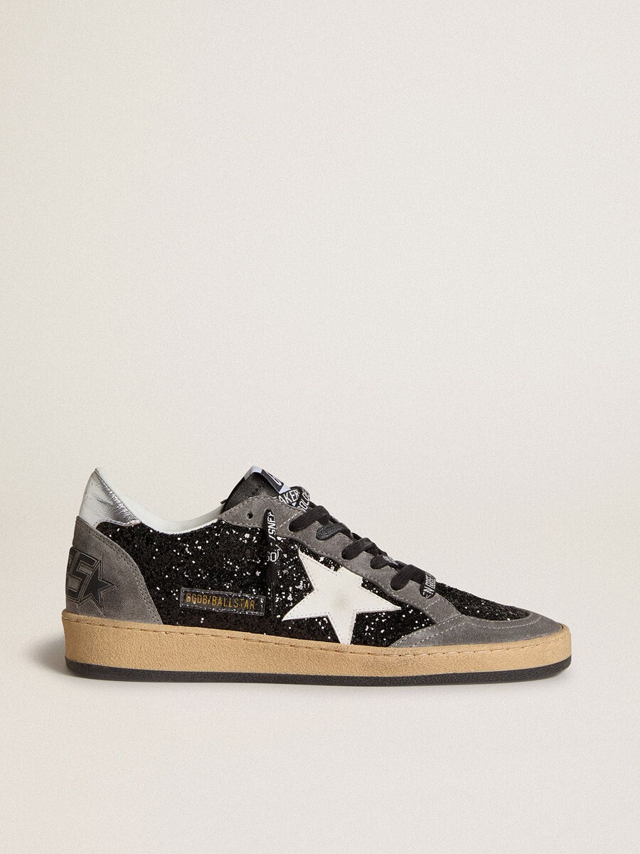 damen-ballstar in glitzer mit lederstern und fersenlasche aus metallic-leder