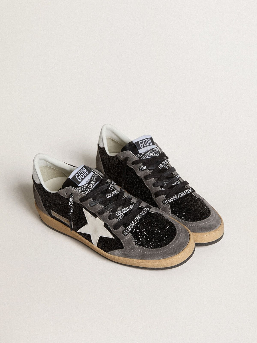 damen-ballstar in glitzer mit lederstern und fersenlasche aus metallic-leder
