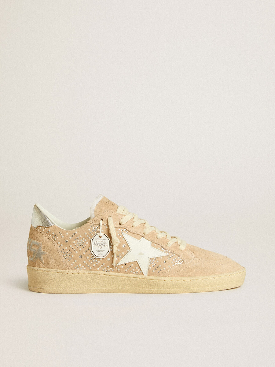 ball star aus wildleder und swarovski-kristallen mit lederstern und metallischer fersenlasche