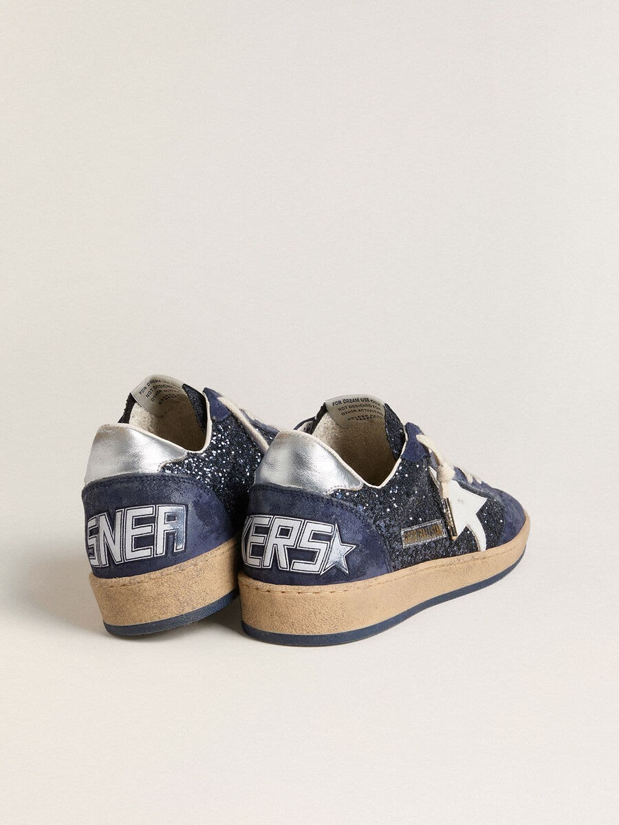damen-ball star ltd in blauem glitzer mit lederstern und fersenlasche aus metallic-leder