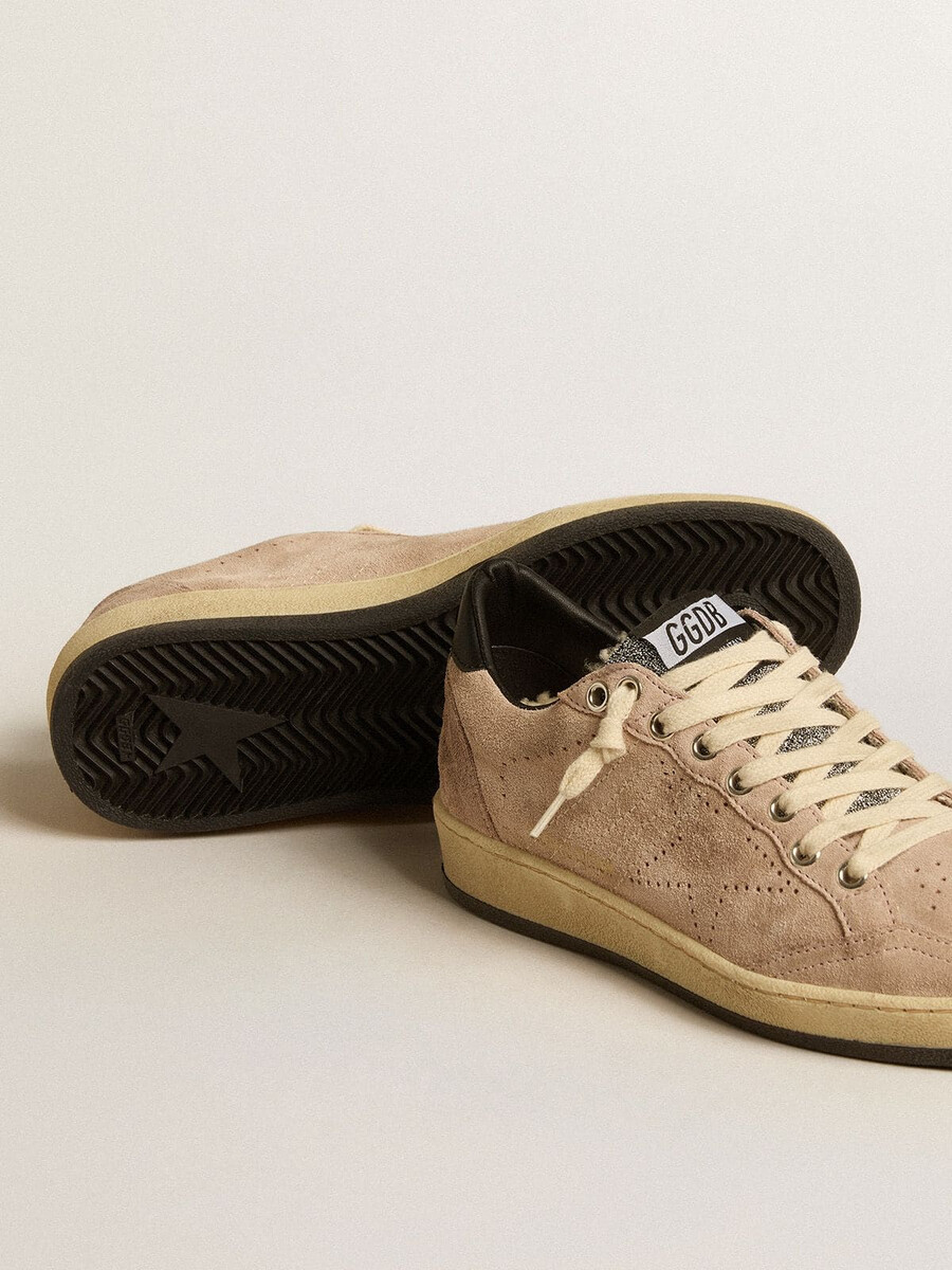 ball star ltd damenschuh aus puderrosa wildleder mit swarovski-kristallzunge und shearling-futter