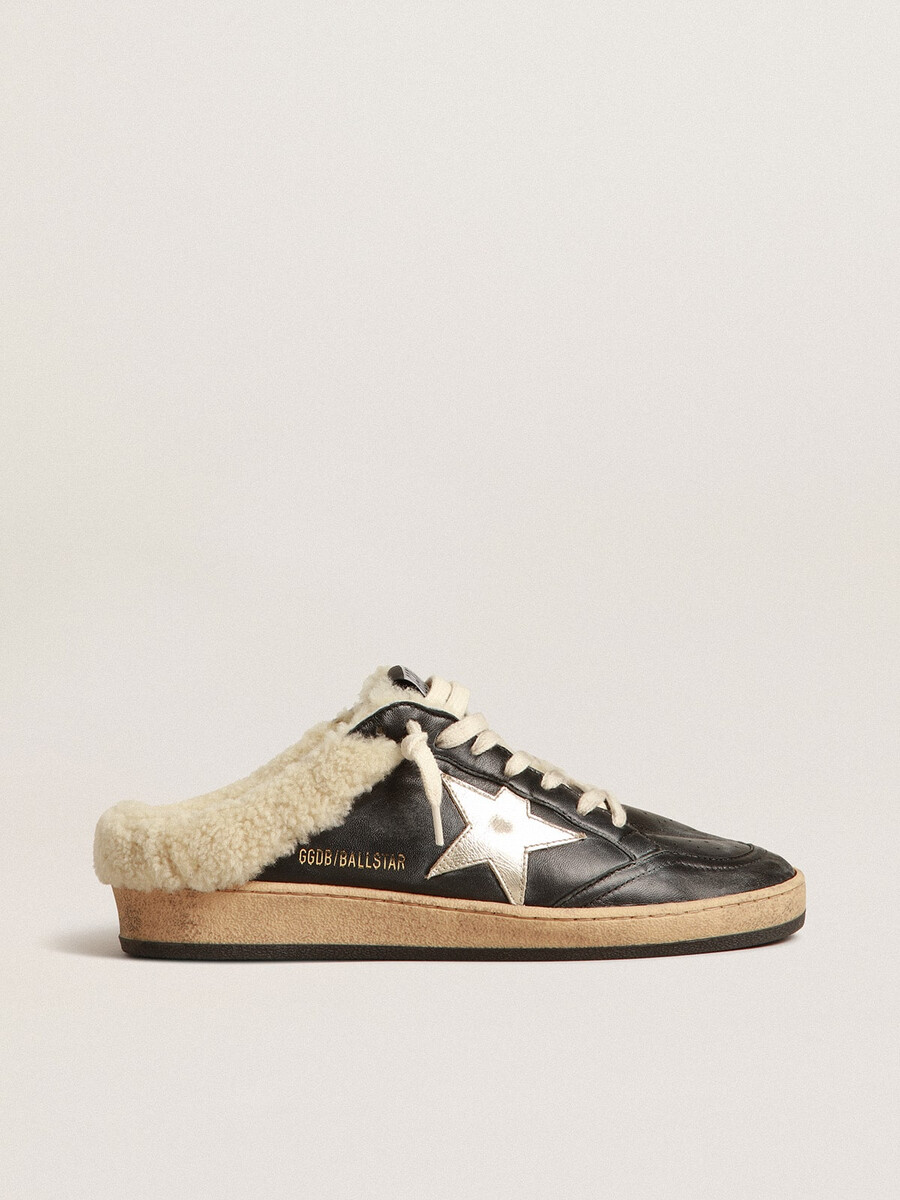ball star sabots aus nappaleder mit platinstern und shearling-futter