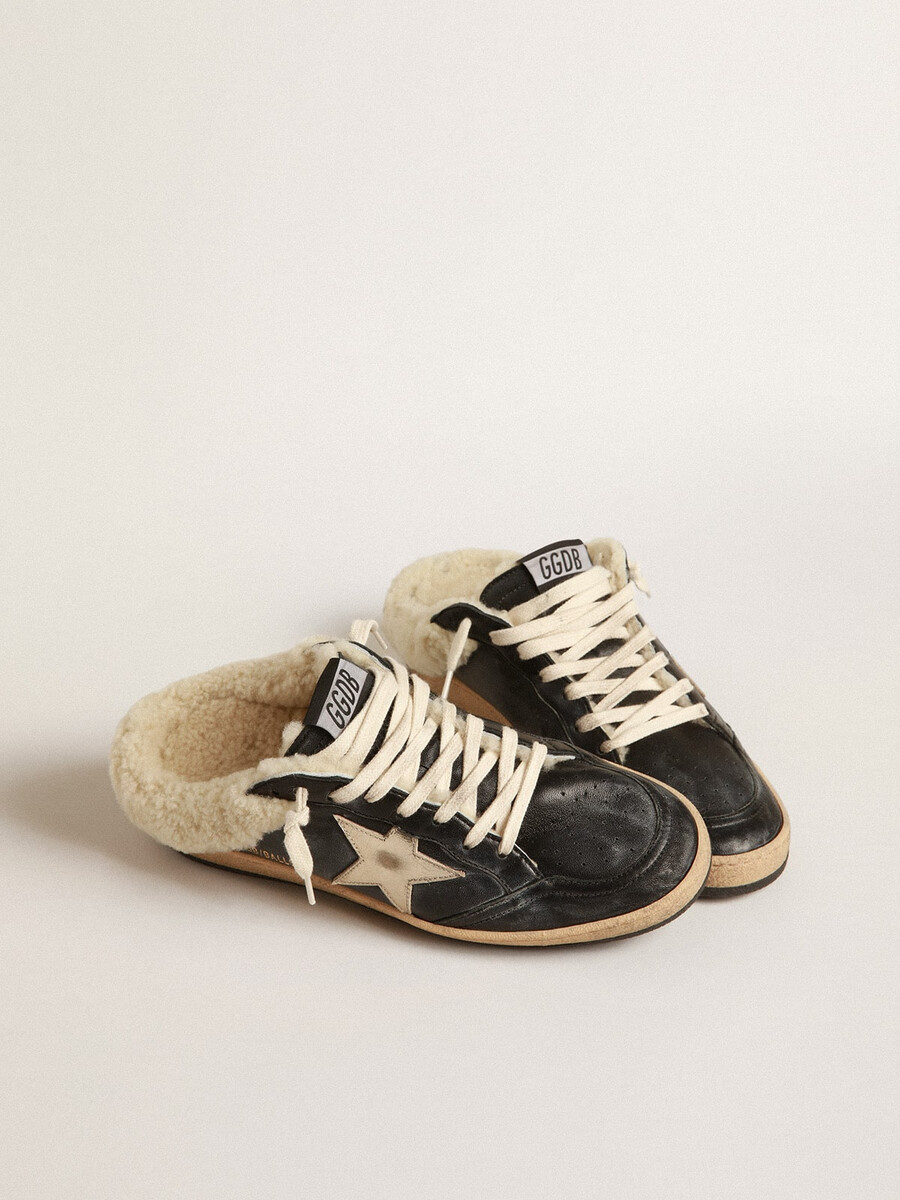 ball star sabots aus nappaleder mit platinstern und shearling-futter