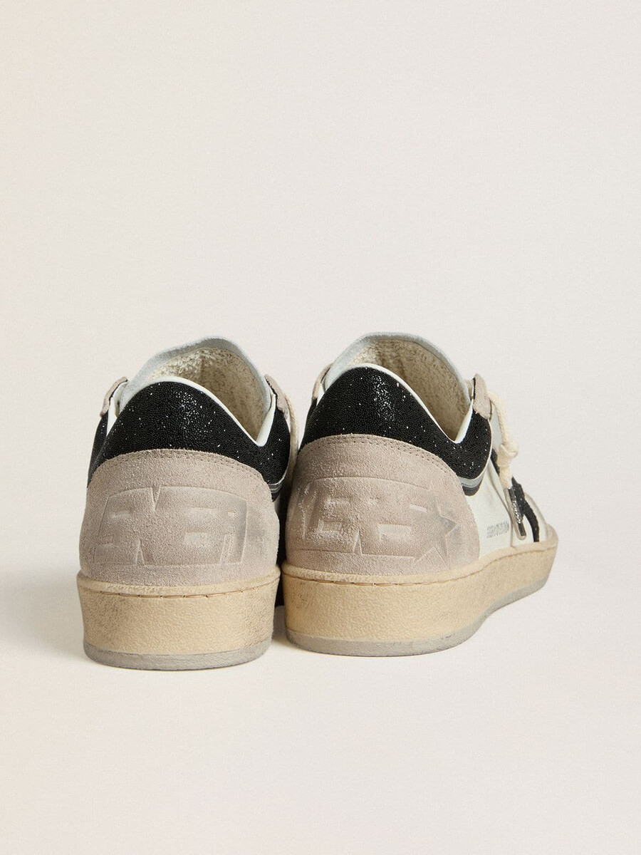 ball star ltd damenschuh aus nappaleder mit schwarzem kristallstern und beigen wildledereinsätzen