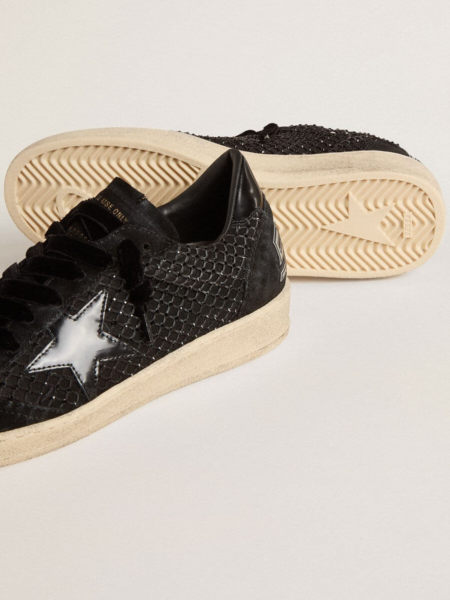 ball star damenschuh aus mesh mit swarovski-kristallen und schwarzem laminiertem lederstern und fersenlasche