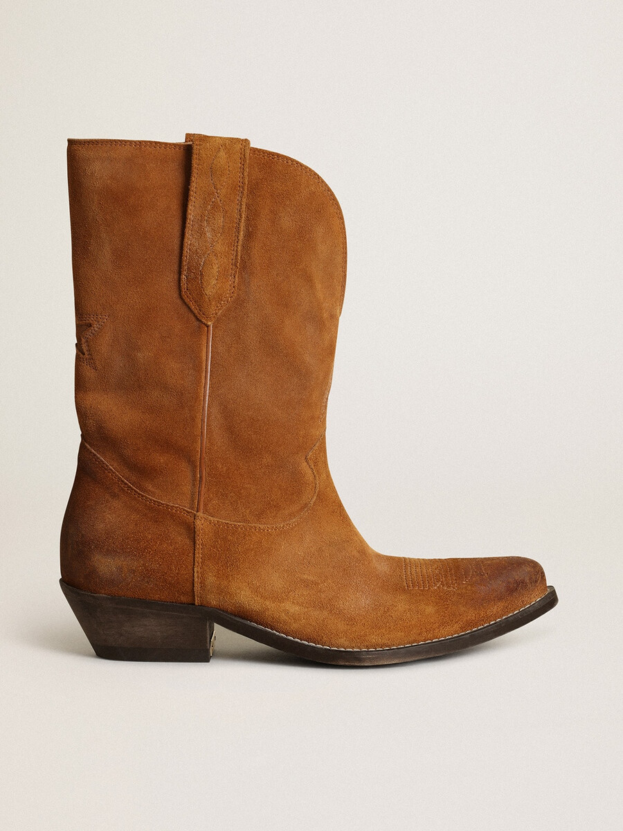 damen-stiefeletten aus tabakfarbenem wildleder mit sterneinsatz