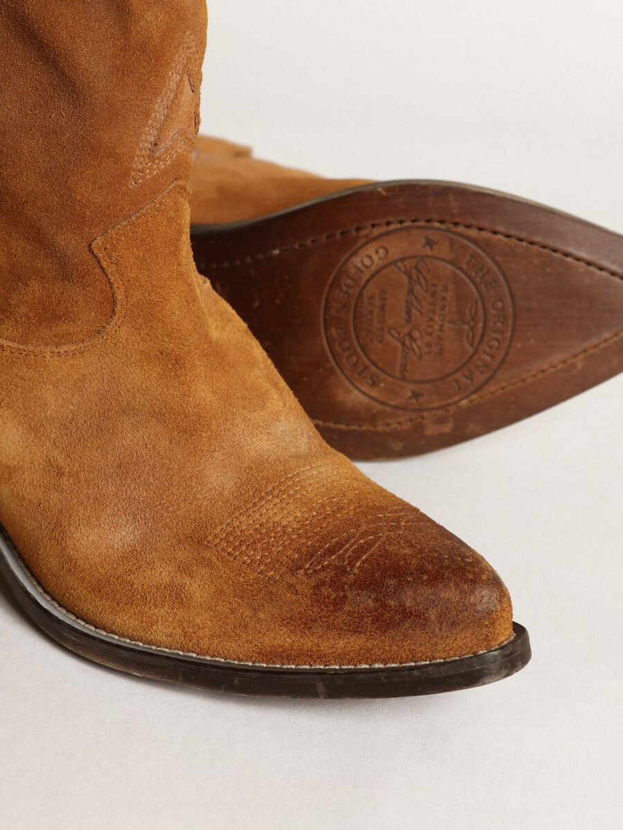 damen-stiefeletten aus tabakfarbenem wildleder mit sterneinsatz