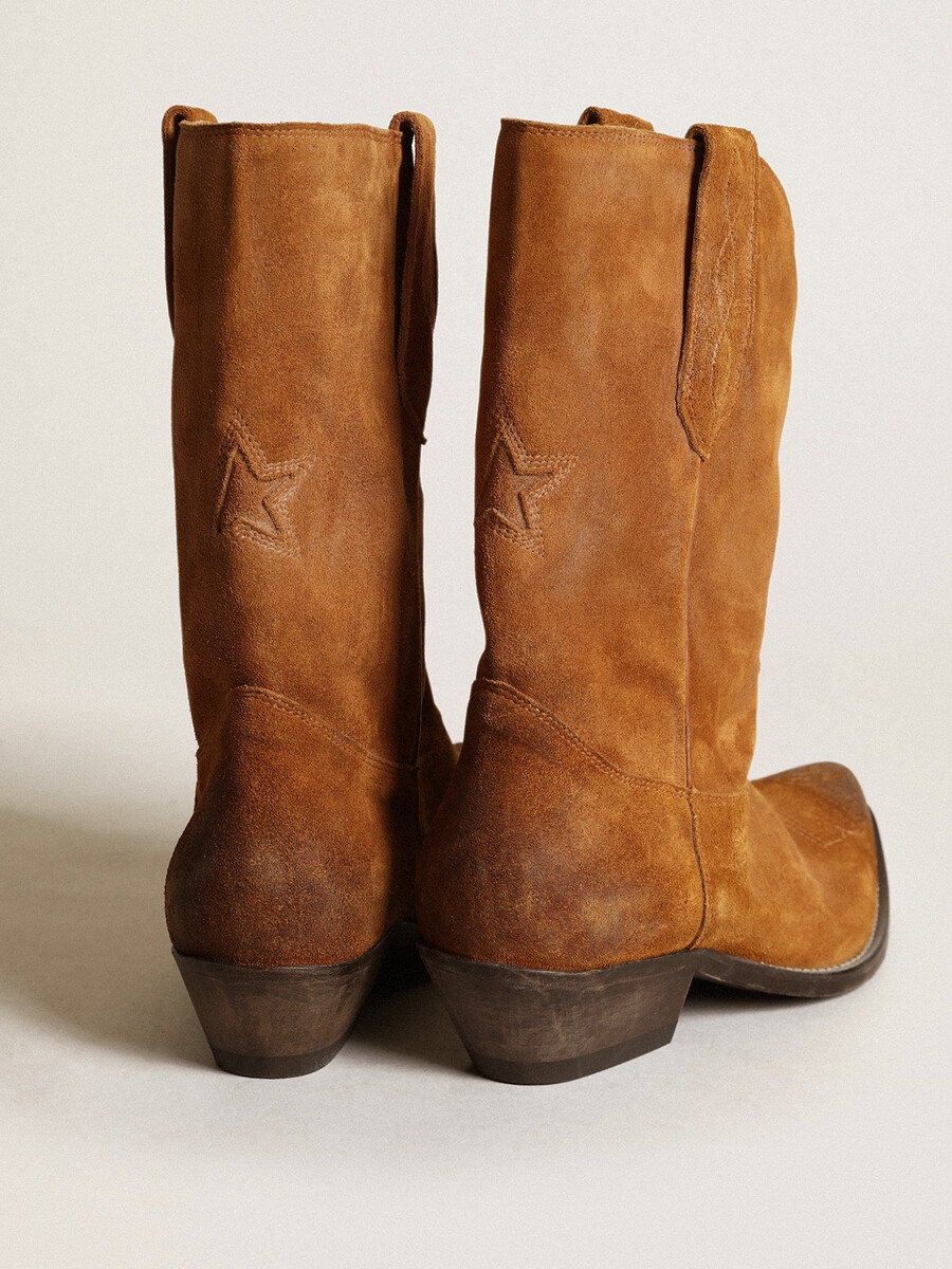 damen-stiefeletten aus tabakfarbenem wildleder mit sterneinsatz