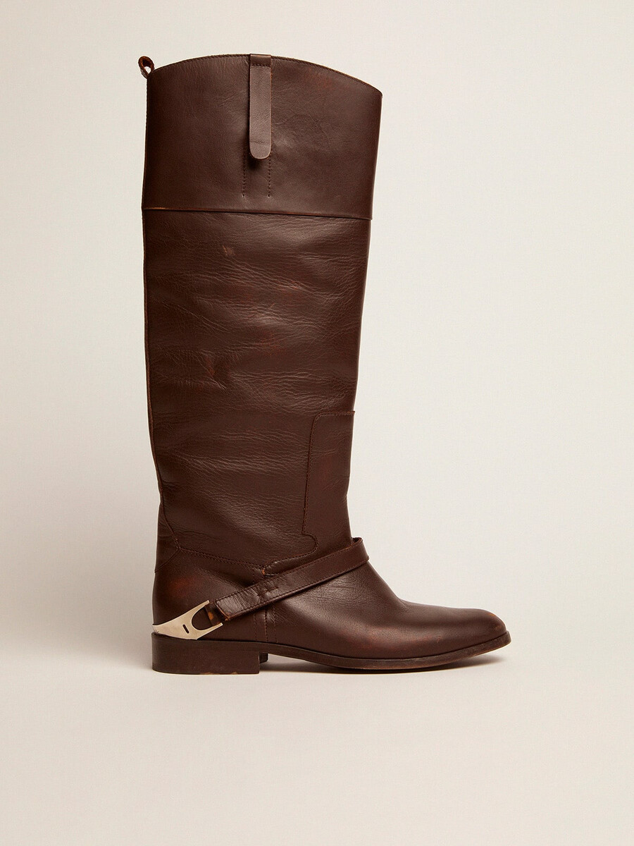 charlie-damenstiefel aus dunkelbraunem leder mit fersenkappe