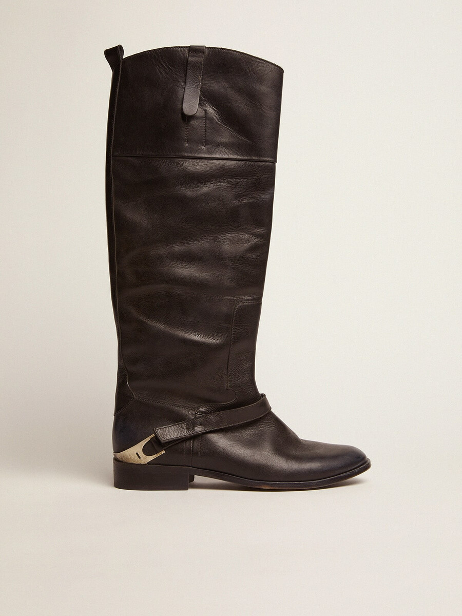 schwarze damen-lederstiefel mit fersenverschluss