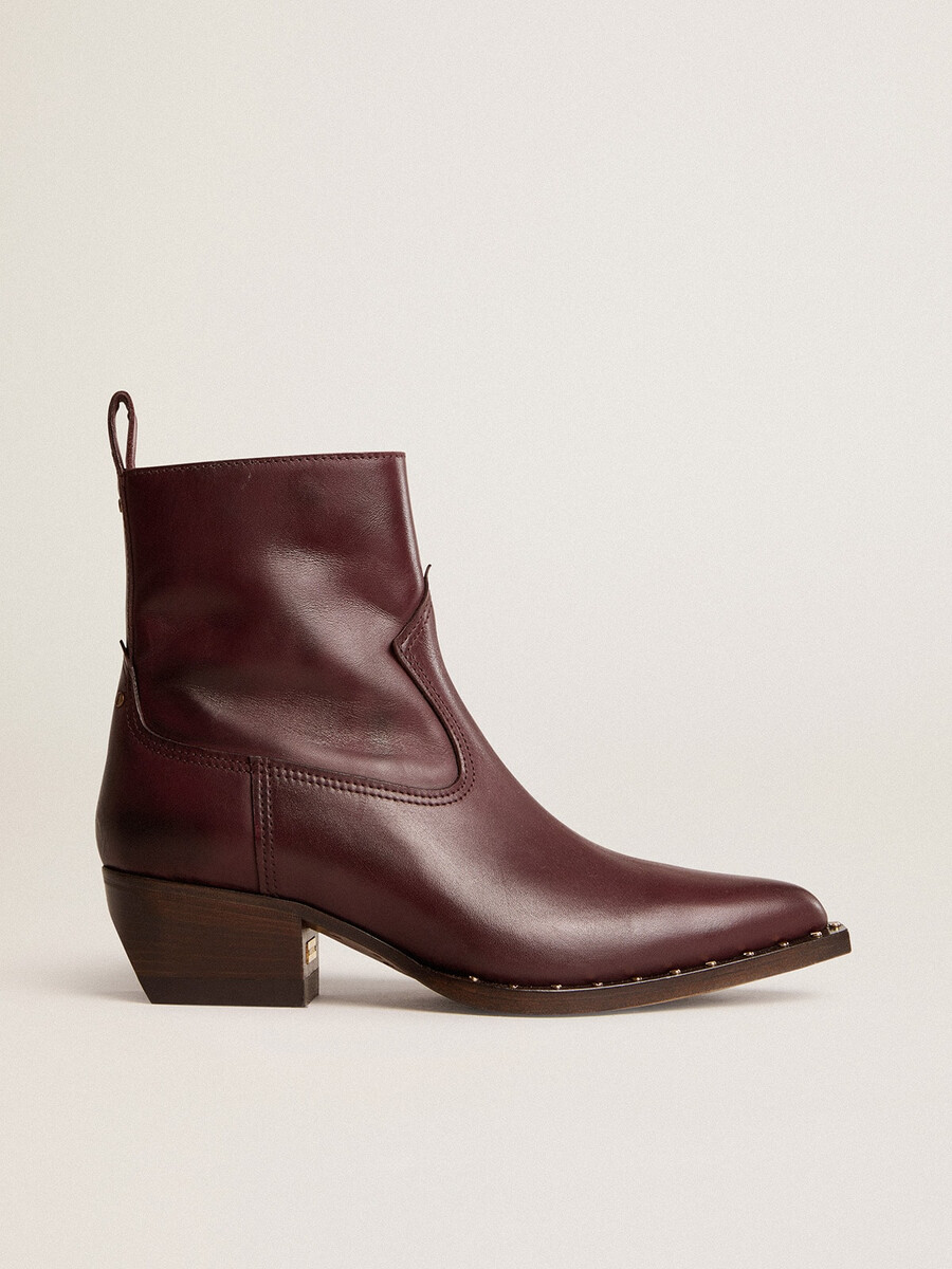 damen-stiefel „debbie aus burgunderrotem leder niedrig geschnitten