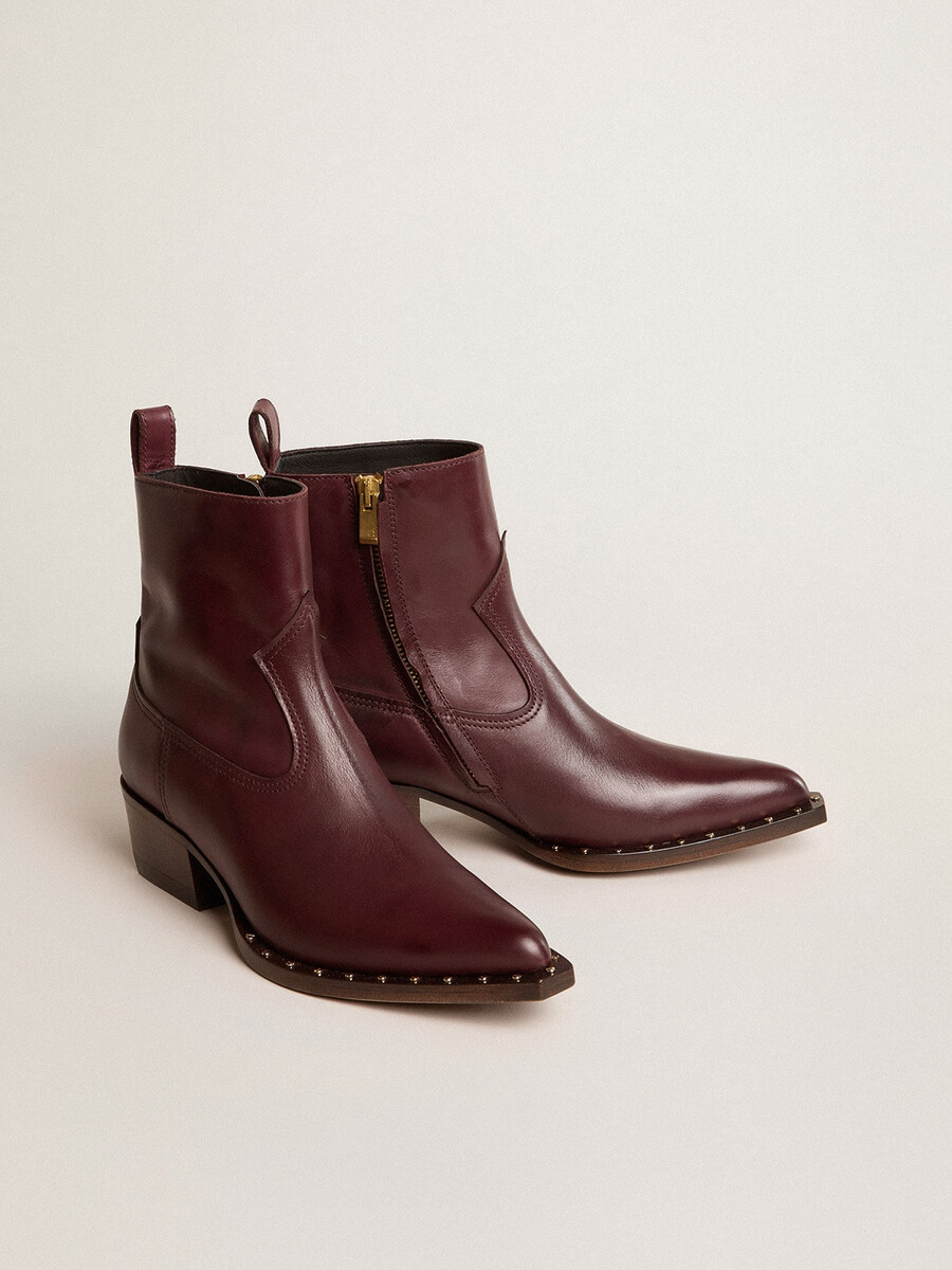 damen-stiefel „debbie aus burgunderrotem leder niedrig geschnitten