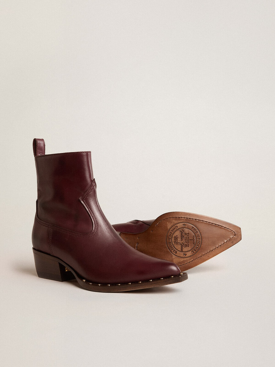 damen-stiefel „debbie aus burgunderrotem leder niedrig geschnitten