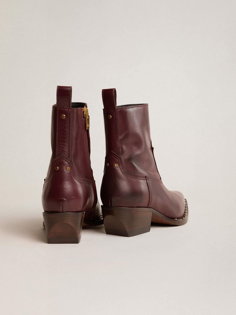damen-stiefel „debbie aus burgunderrotem leder niedrig geschnitten