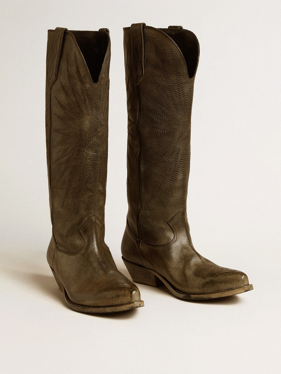 damenstiefel „wish star aus schwarzem leder mit sternenstickerei