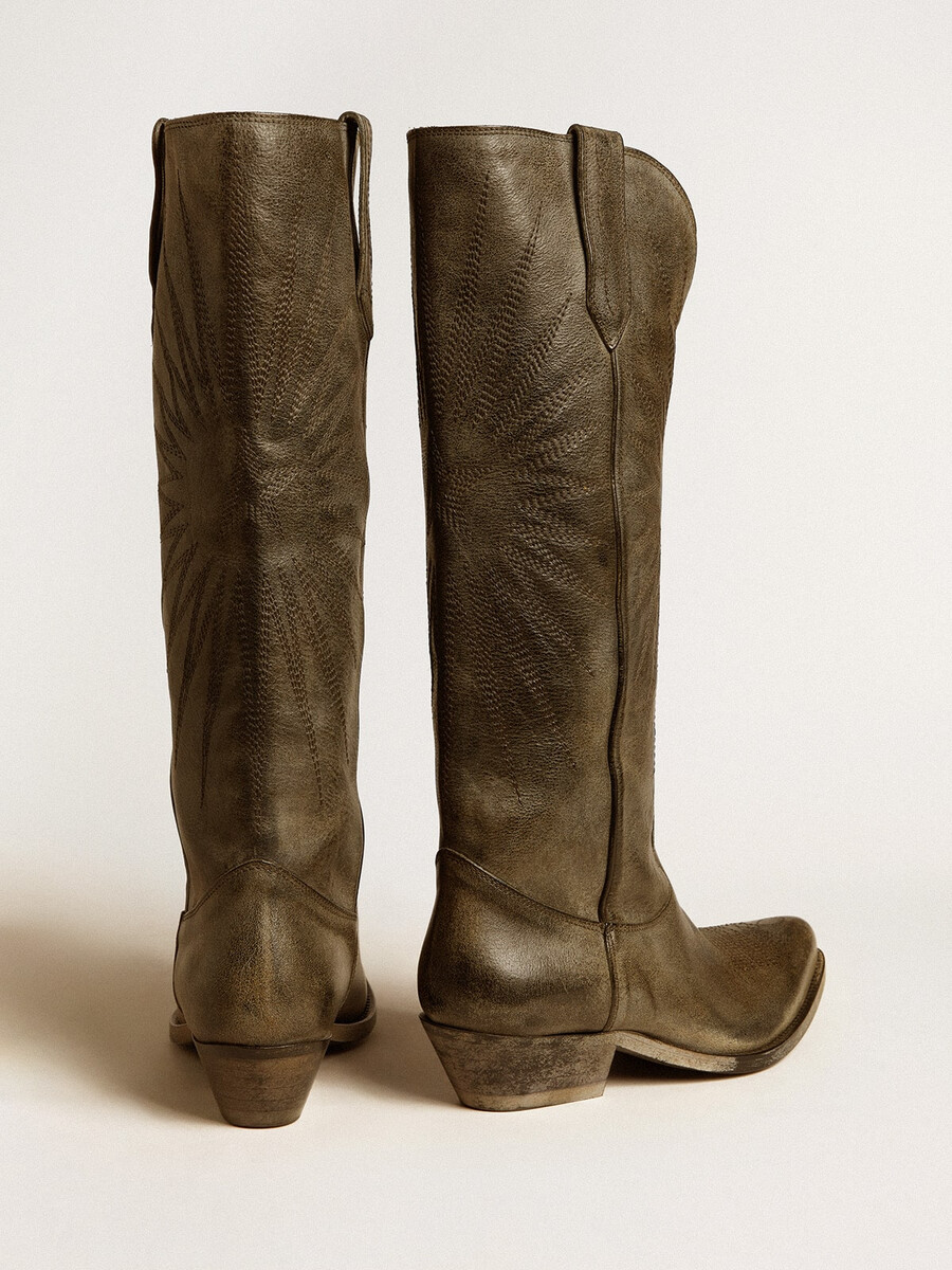 damenstiefel „wish star aus schwarzem leder mit sternenstickerei