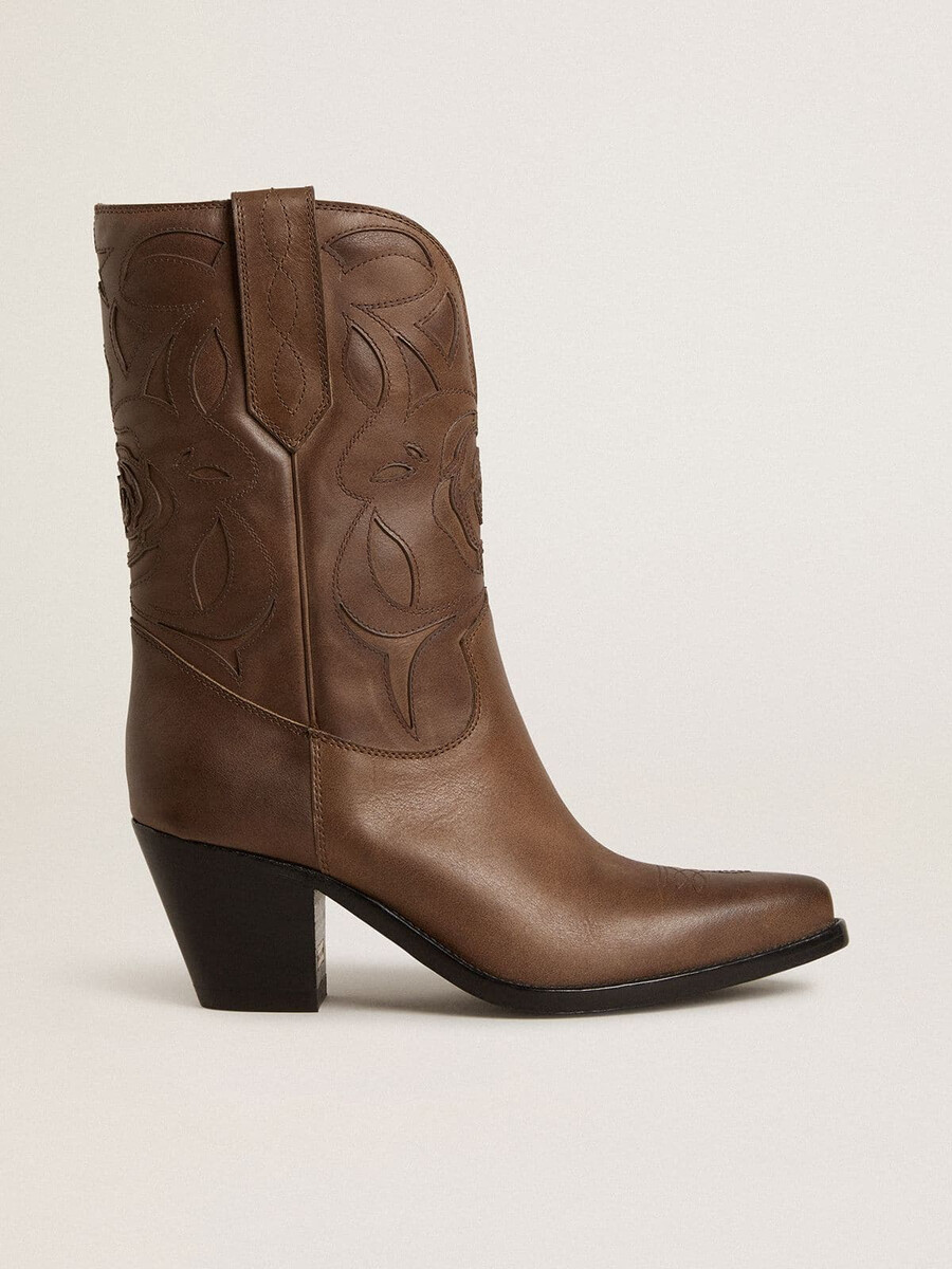 wish star stiefel aus taubengrauem leder mit ton-in-ton-intarsien