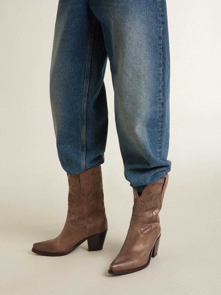 wish star stiefel aus taubengrauem leder mit ton-in-ton-intarsien